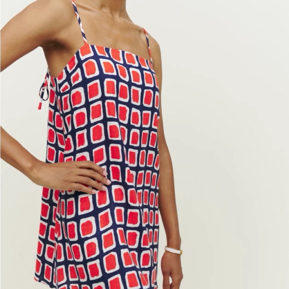 Reformation ‘ Aubree ‘ Linen Dress in red, white, and blue block print - XS
